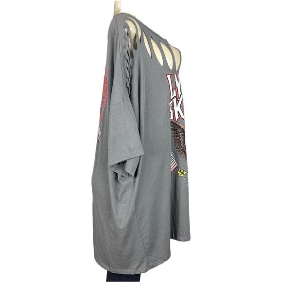 Lynyrd Skynyrd +6 Logo Gray Slashed Neck American Eagle Graphic 3/4 Sleeve Tee - Picture 3 of 6